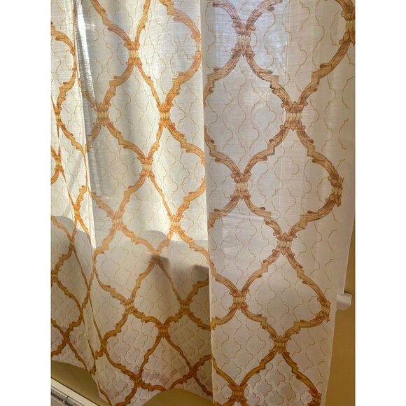 Vintage pair of 80s curtains, yellow gold, white lattice, Hollywood Regency - Picture 3 of 9